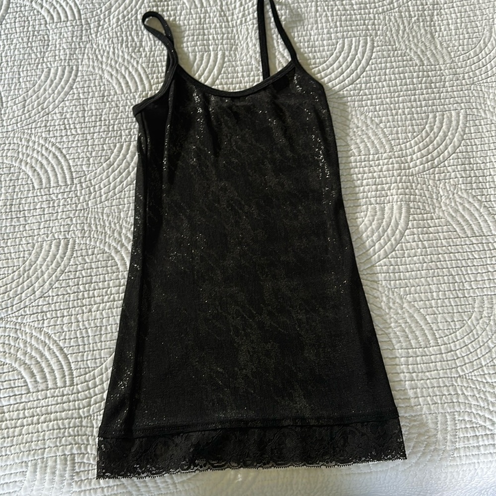 Black and silver BKE cami with lace bottom